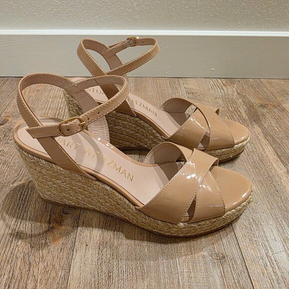 Stuart Weitzman Espadrille Wedge Heels, Size 5.5, Straw Sandals - Picture 1 of 6